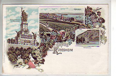 Rüdesheim im Rheingau Weinanbau Litho ca 1900