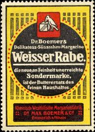 Dr. Boemers Delikatess - Süssrahm - Margarine Weisser Rabe die neue, an Feinheit unerreichte Sondermarke, ist der Butterersatz des feinen Haushaltes.
