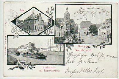 Wettin an der Saale mit Postamt und Frachtschiff 1900