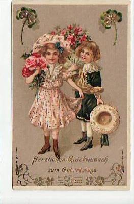 Glückwunsch zum Geburtstag Kinder Blumen 1910