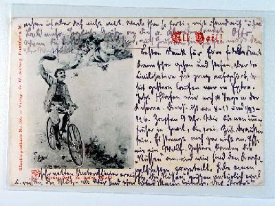Mann mit Fahrrad, Künstlerkarte