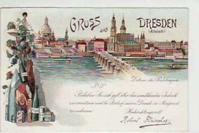 Dresden Litho Werbung Robert Fleischer Weine ca 1900