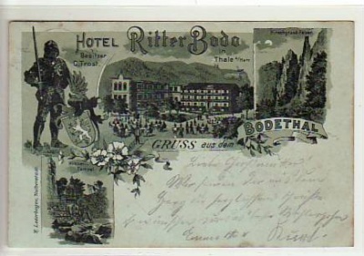 Thale im Harz Hotel Ritter Bode Mondschein Litho 1899