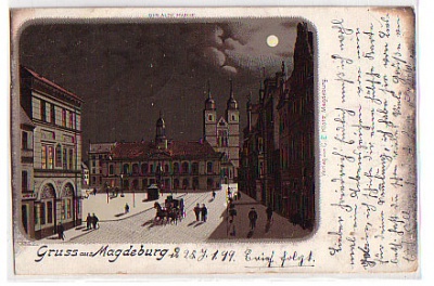 Magdeburg ,Mondschein-Litho Ansichtskarte , von 1899