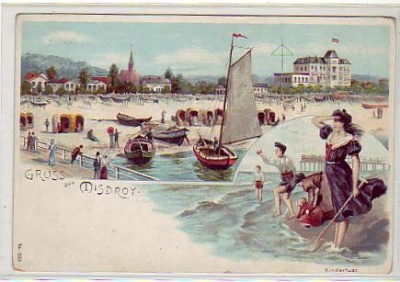 Ostseebad Misdroy Litho Kinder Strand ca 1910  Pommern