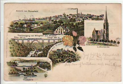 Remscheid und Brücke bei Müngsten Litho 1897