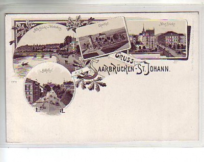 St.Johann Saarbrücken Litho Ehrenthal,Bahnhof,Brücken ca 1900