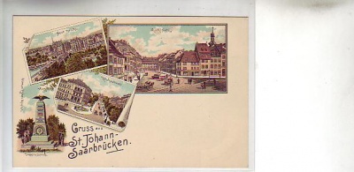 St.Johann Saarbrücken Litho Markt,Reichsstrasse ca 1900
