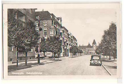 Neuruppin Bahnhofstraße mit Bahnhof 1953