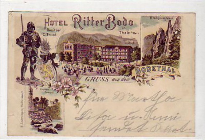 Thale Harz Hotel Ritter Bodo Litho von 1899