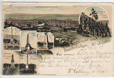 Saarbrücken - St. Johann Litho mit Militär von 1899