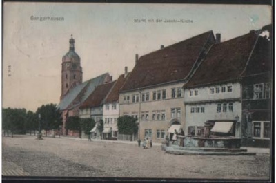 Sangerhausen Markt mit der Jakobi-Kirche Bahnpost 1908