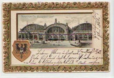 Frankfurt am Main Bahnhof Prägekarte mit Wappen 1903