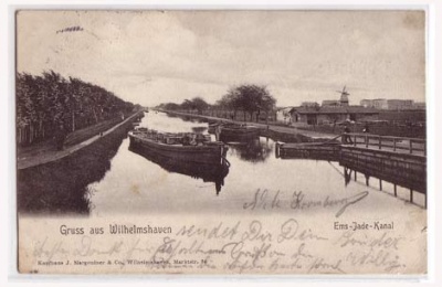 Wilhelmshaven Ems-Jade-Kanal mit Frachter 1905
