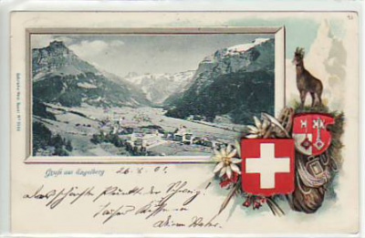 Engelberg Schweiz Prägekarte mit Wappen 1901