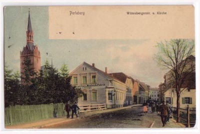 Perleberg Wittenbergstraße mit Mostrich Fabrik 1907