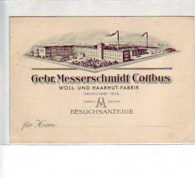 Cottbus Werbekarte Gebr.Messerschmidt Fabrik ca 1900