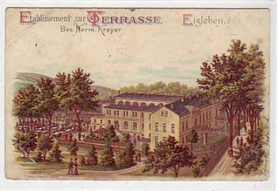 Lutherstadt Eisleben Gasthaus zur Terrasse Litho von 1897