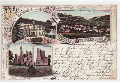 Stecklenberg Harz Litho Gasthaus zum Grünen Walde 1898
