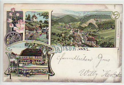 Wieda im Harz Litho mit Gasthaus Schiller 1904