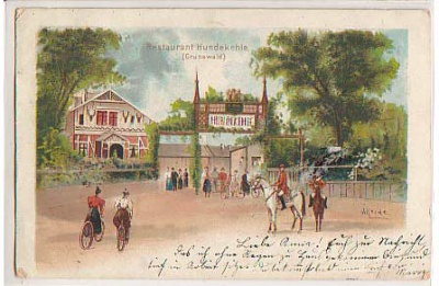 Berlin Grunewald Restaurant Hundekehle Litho mit Pferden 1903