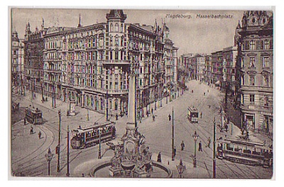 Magdeburg , 4 x Strassenbahn auf dem Hasselbachplatz 1913