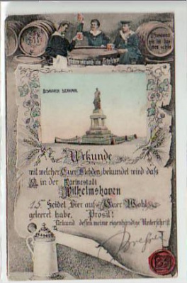 Wilhelmshaven AK als Urkunde, Bier,Bierfass 1907